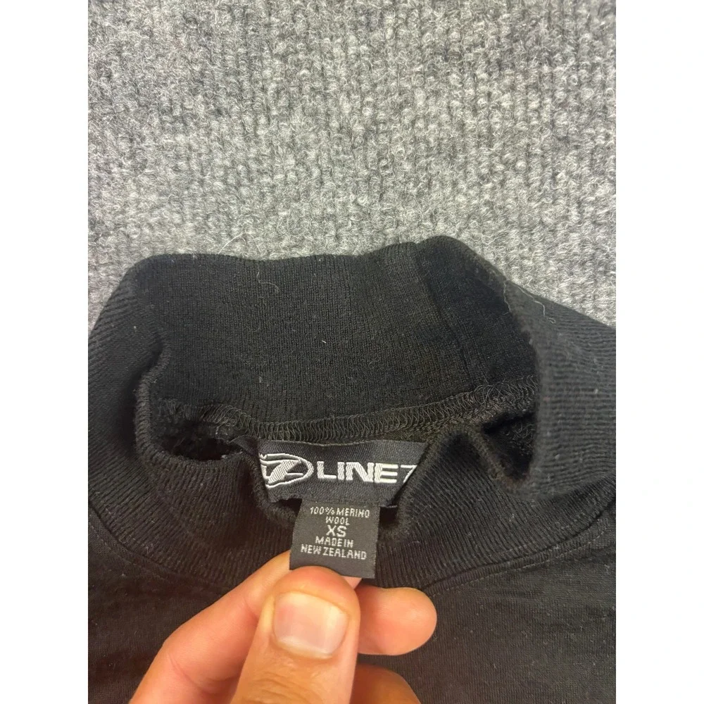 Line 7 Mock Neck Top Women XS Black 100% Merino Wool Long Sleeve Base Layer